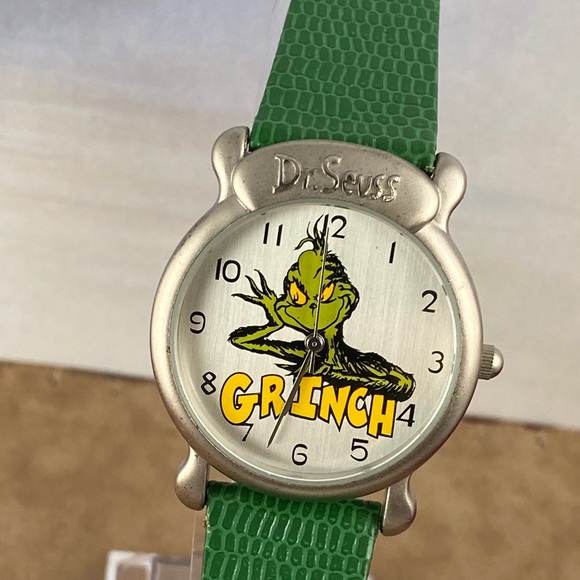 Dr. Seuss Grinch Watch Green Strap Brushed Silver - Picture 1 of 11